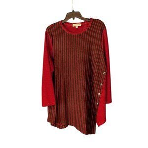 Southern Lady XL Red & Black Striped Top With Button Side Detail F-6-22-0